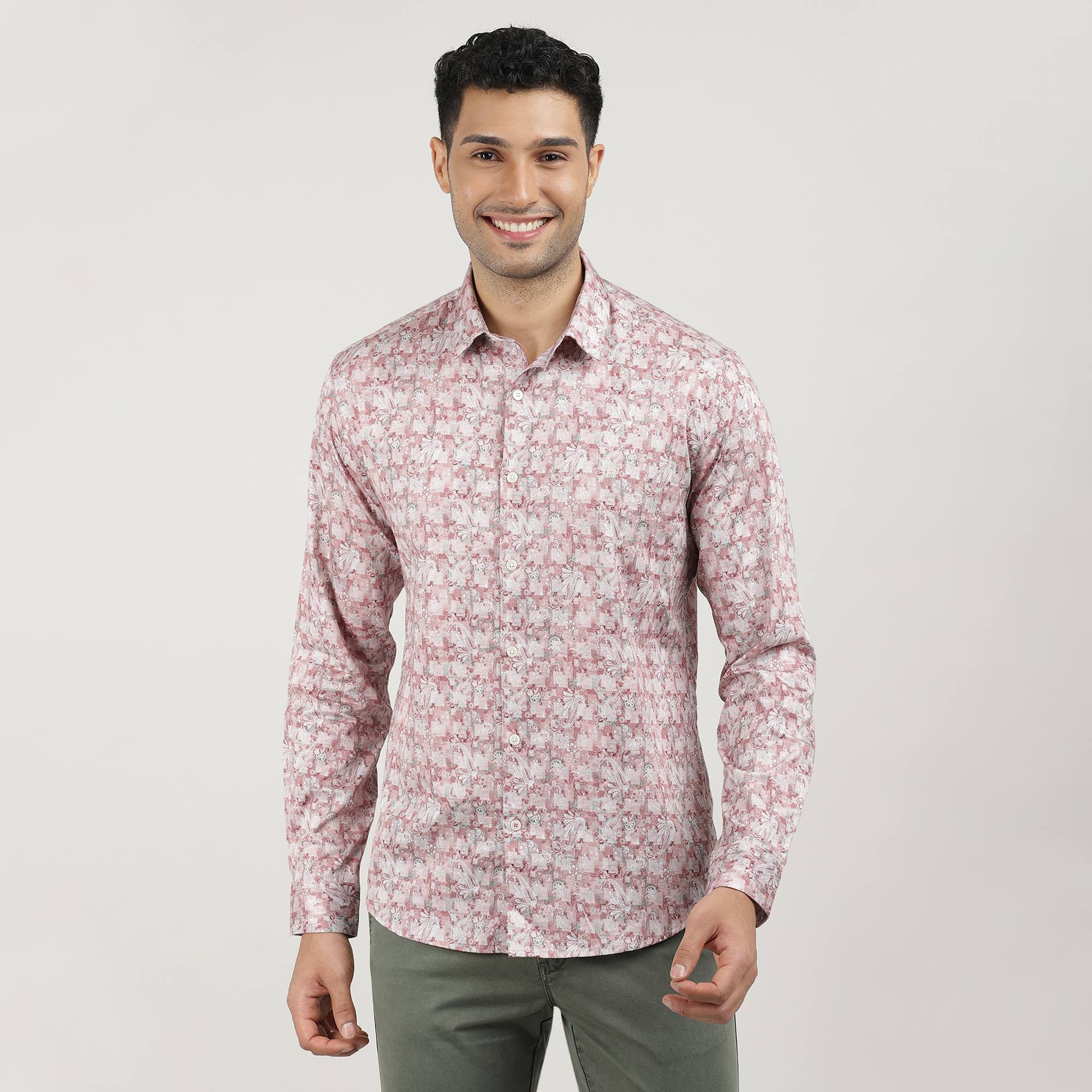 Brick Poplin Printed Shirt with Pocket