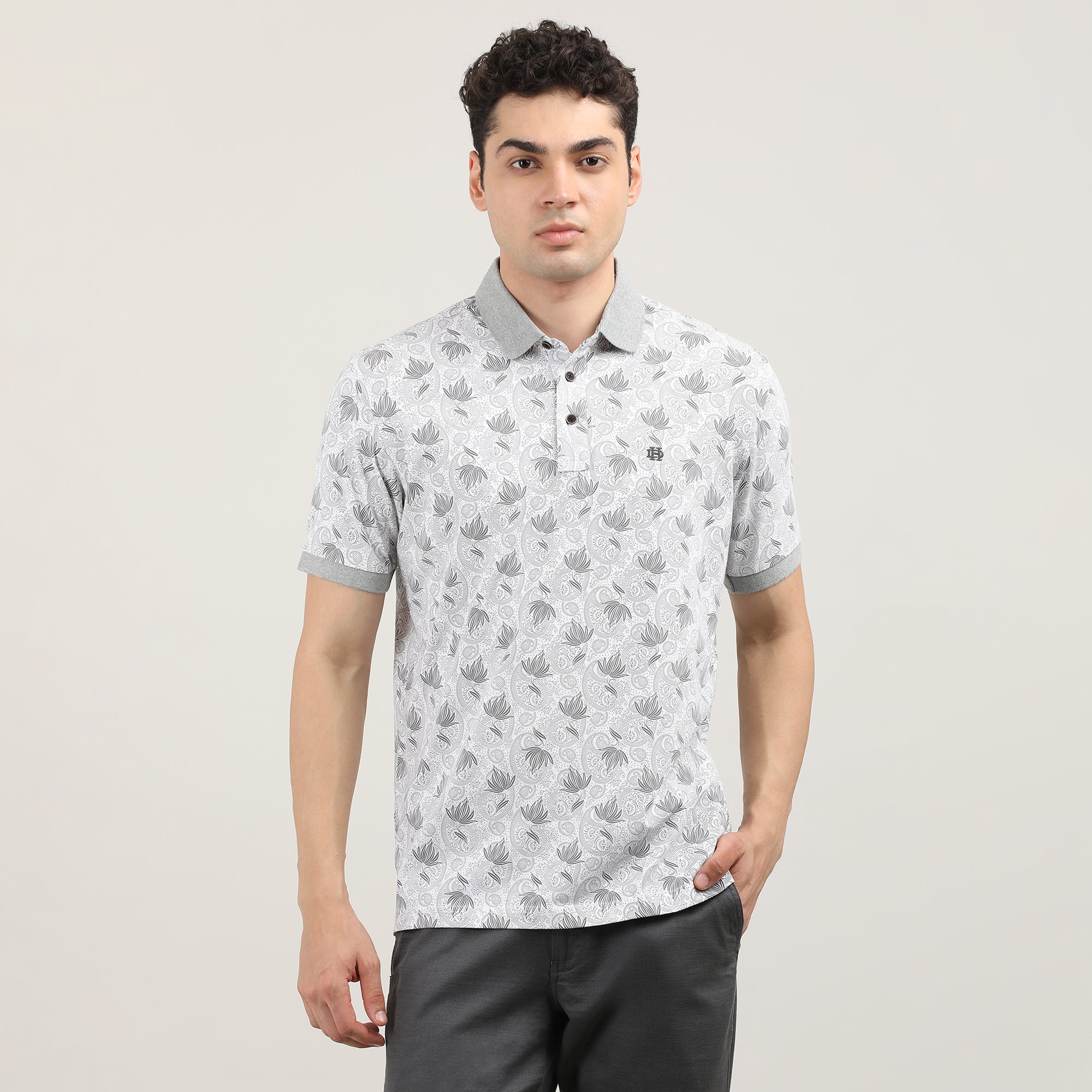 WHITE-HALF SLEEVES-AOP-POLO-TSHIRT-AW24