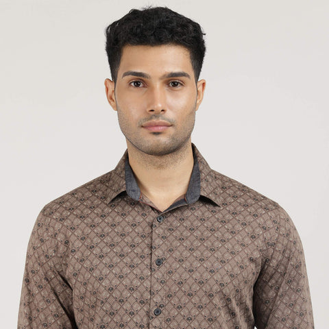 Biscoff Poplin Printed Shirt with Pocket