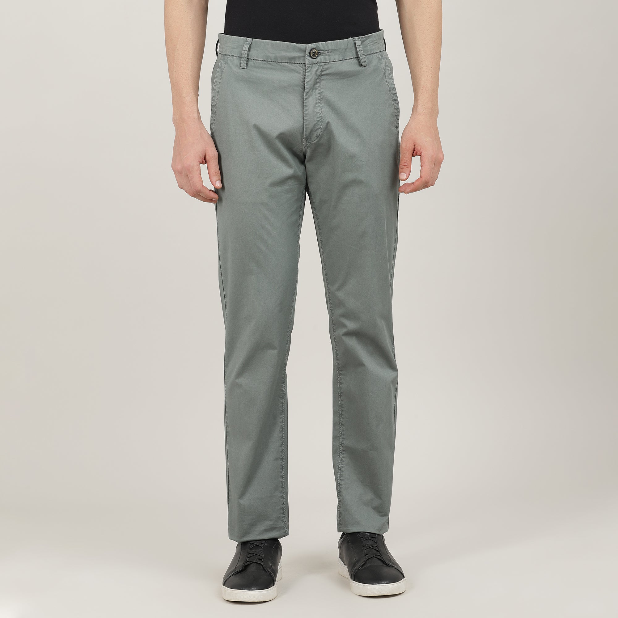 Charcoal-Cotton Trousers-Slim Tapered Fit