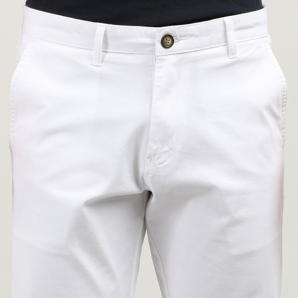 White-Cotton Trousers-Slim Tapered Fit, Smart Formals