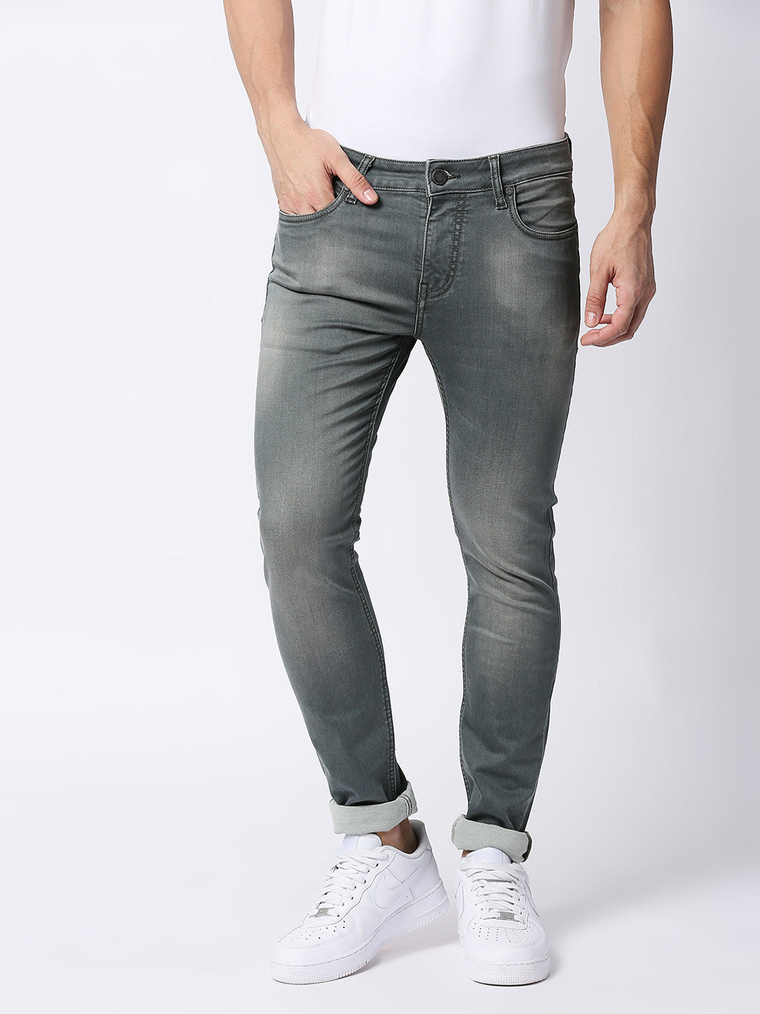 Grey Wash Slim Tapered Stretch Denim