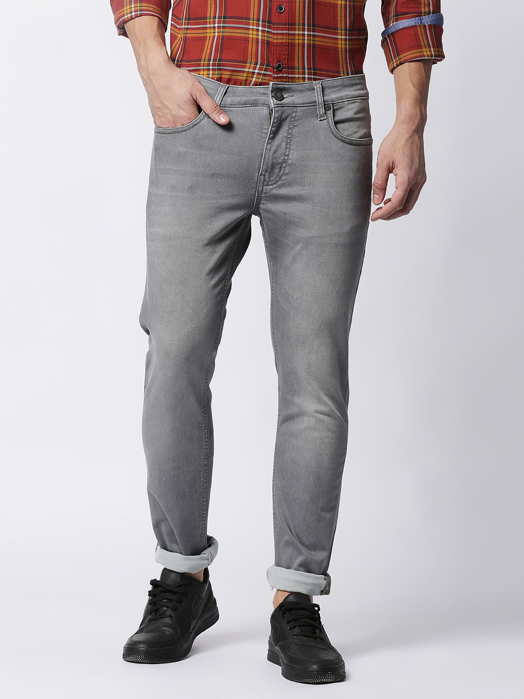 Grey Slim Straight Stretch Denim