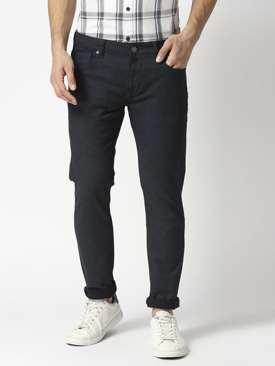 Navy Blue Slim Tapered Cotton Stretch Jeans