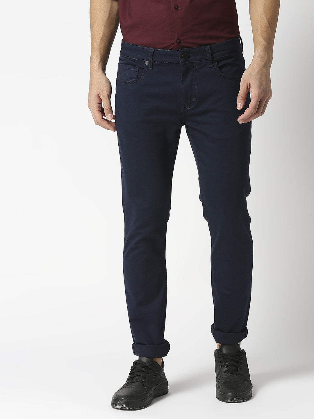 Navy Slim Tapered Cotton Stretch Jeans