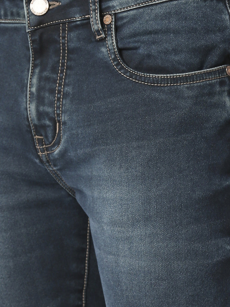 Dark Blue-Grey Stone Washed Slim Straight Knitted Denim