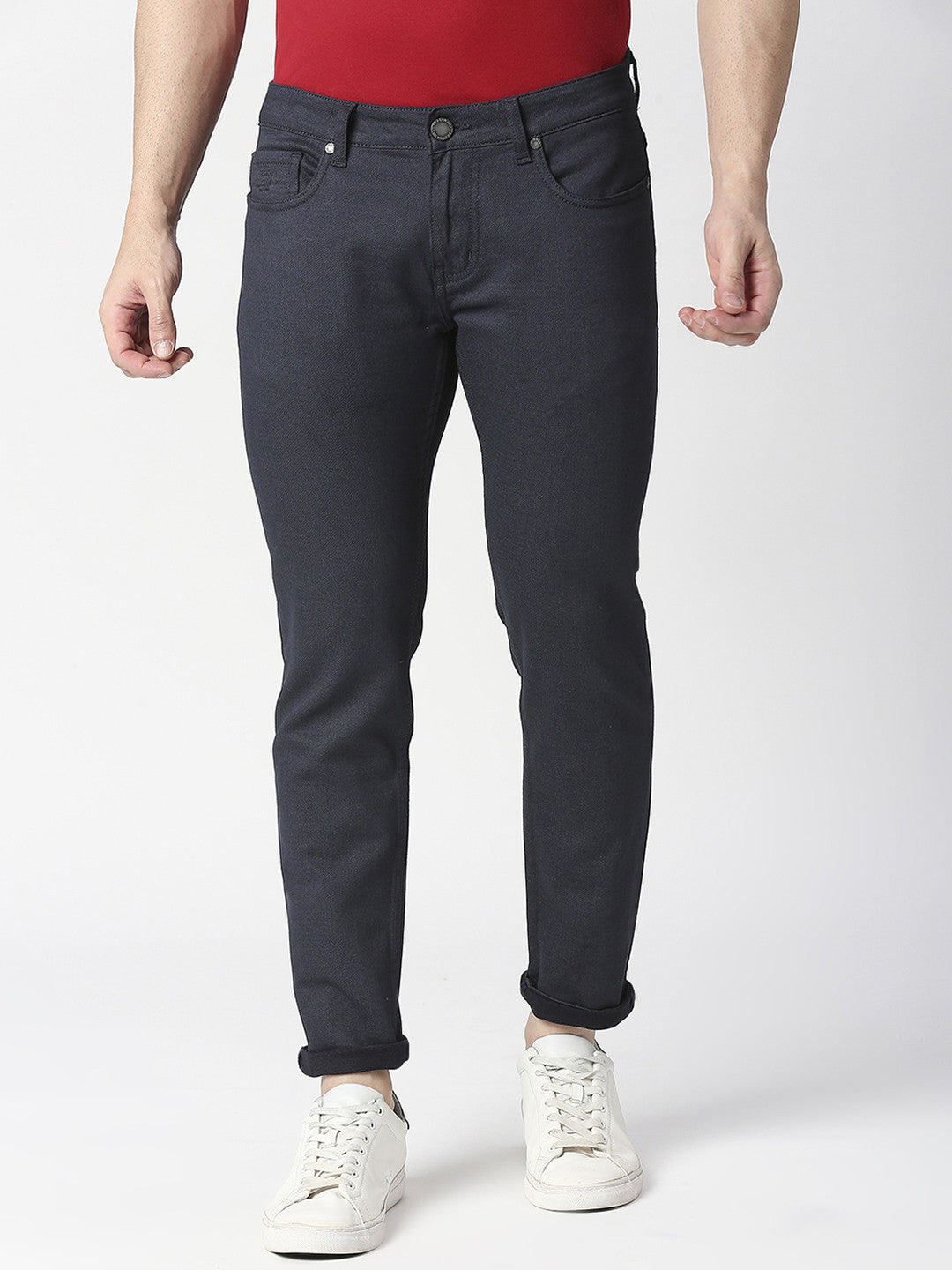 Navy Slim Tapered Cotton Stretch Jeans