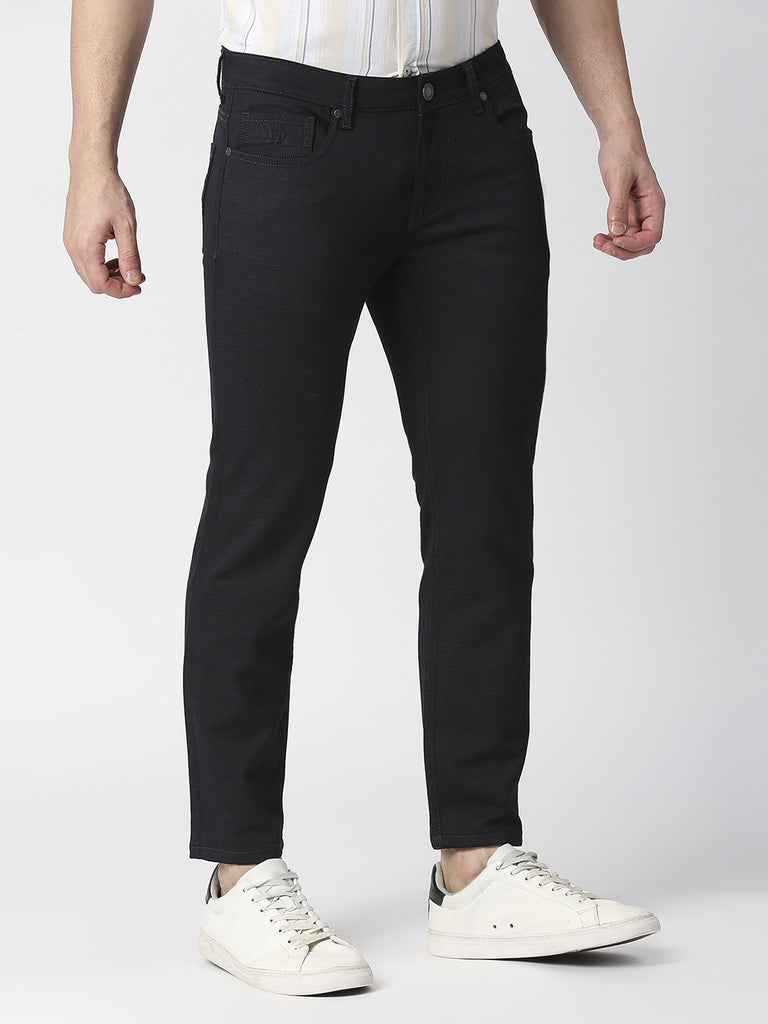 Navy Blue Slim Tapered Cotton Stretch Jeans