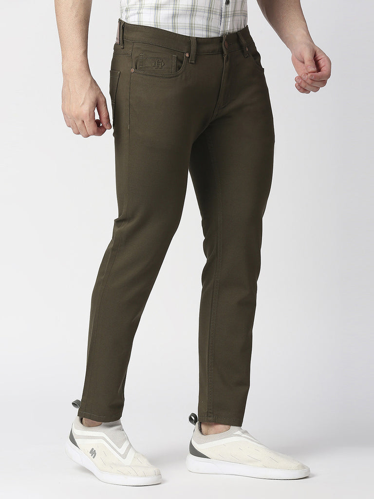 Olive Green Slim Tapered Cotton Stretch Jeans