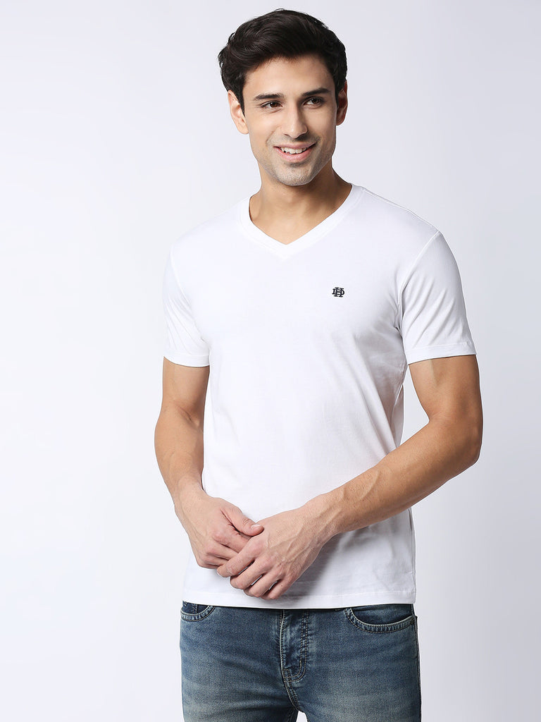 White Jersey Lycra V neck T-shirt