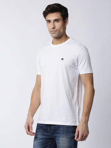White Jersey Lycra Round Neck T-shirt