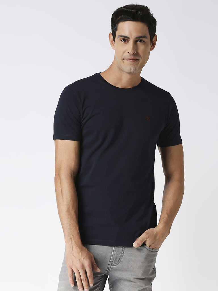 Dark Navy Jersey Lycra Round Neck T-shirt