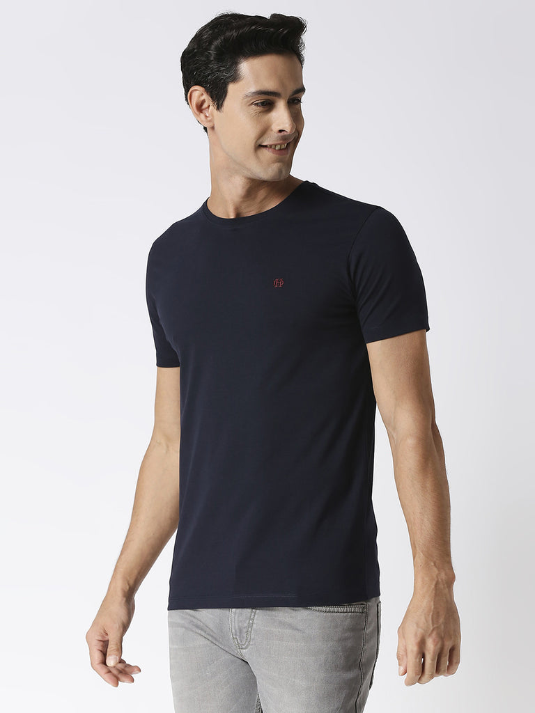 Dark Navy Jersey Lycra Round Neck T-shirt