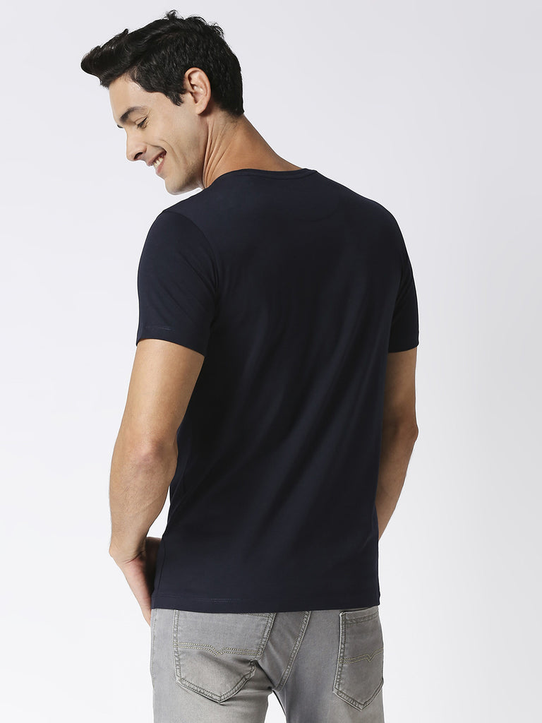 Dark Navy Jersey Lycra Round Neck T-shirt