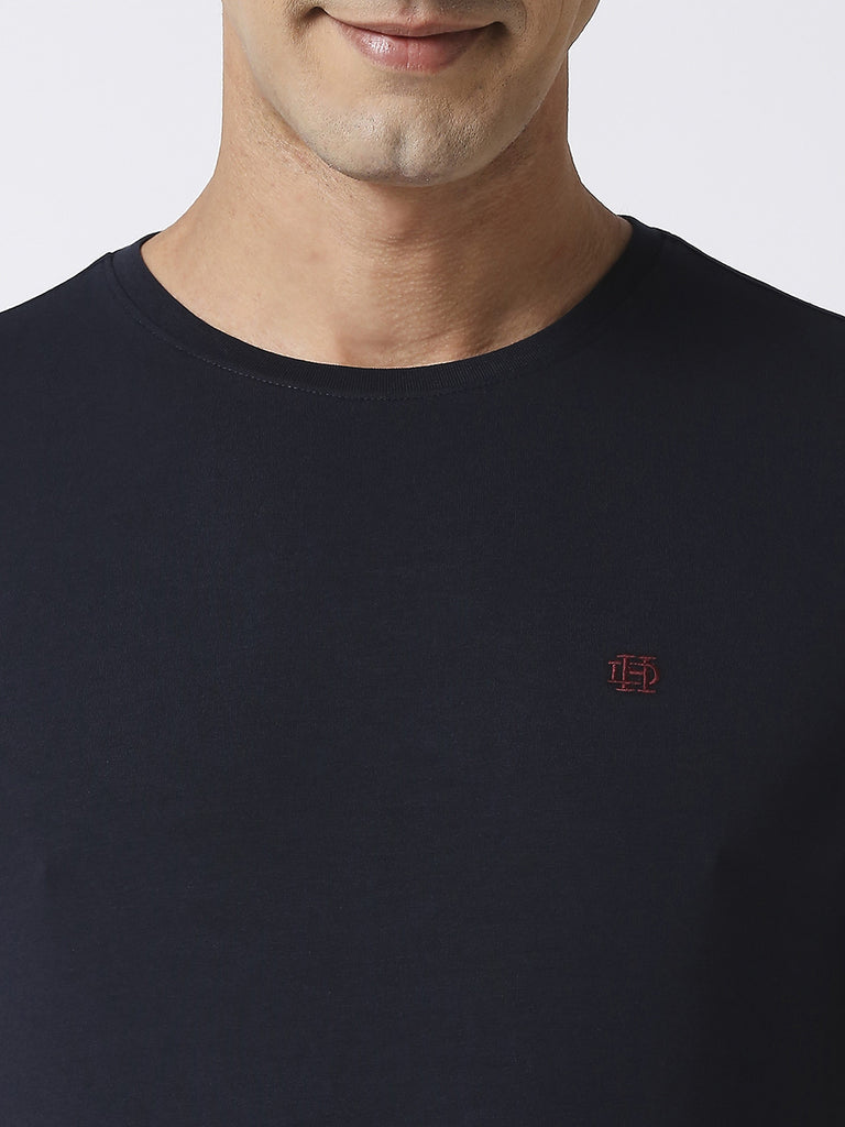 Dark Navy Jersey Lycra Round Neck T-shirt