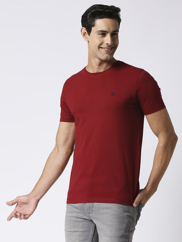 Red Jersey Lycra Round Neck T-shirt
