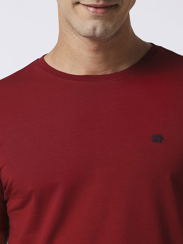 Red Jersey Lycra Round Neck T-shirt