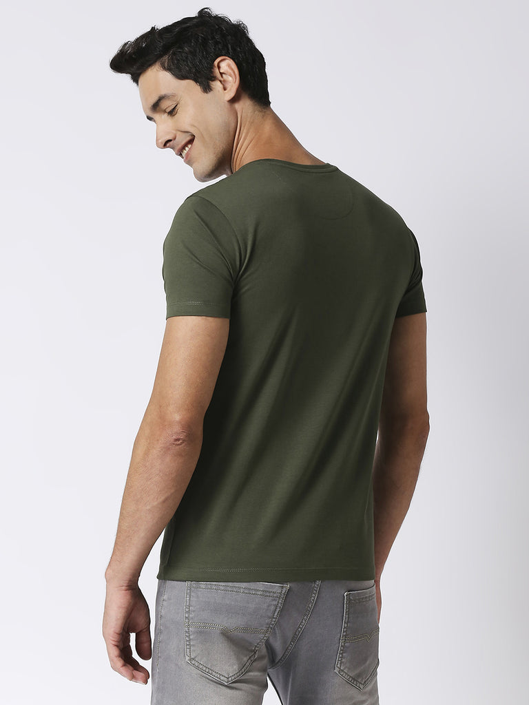 Olive Jersey Lycra Round Neck T-shirt