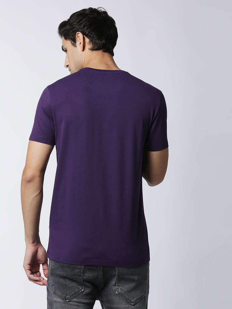 Deep Purple Jersey Lycra Round Neck T-shirt