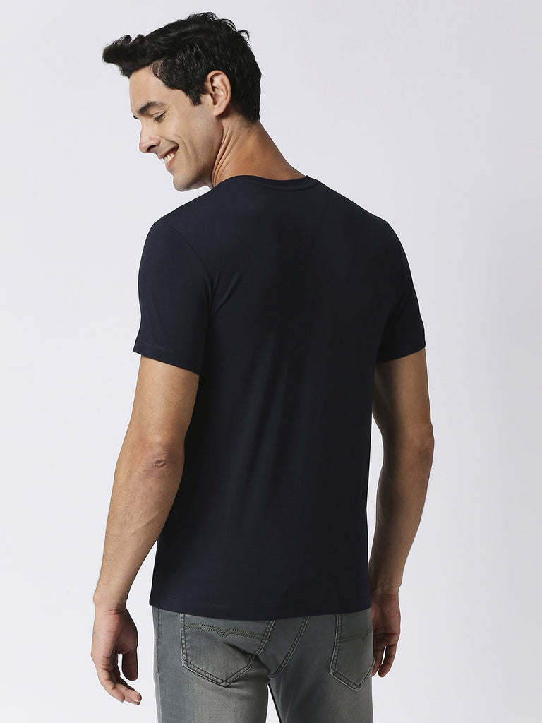 Navy Jersey Lycra V Neck T-Shirt