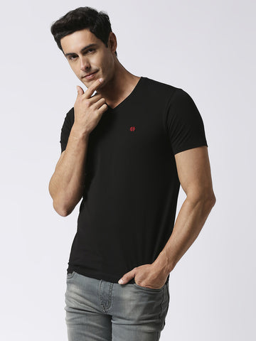 Black Jersey Lycra V neck T-shirt