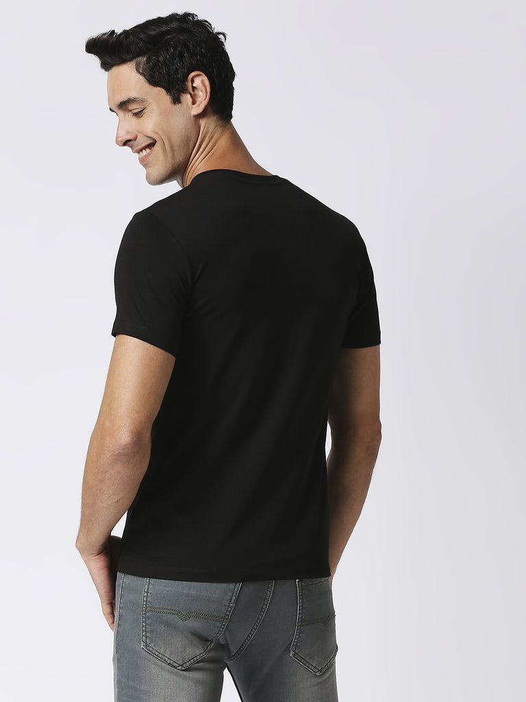 Black Jersey Lycra V neck T-shirt