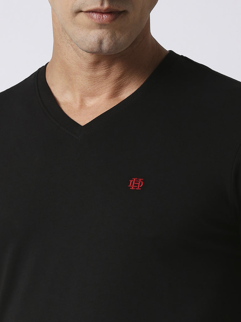 Black Jersey Lycra V neck T-shirt