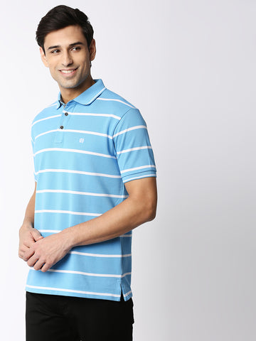 Tiffany Blue Striped  Polo T-shirt
