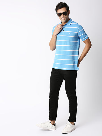 Tiffany Blue Striped  Polo T-shirt