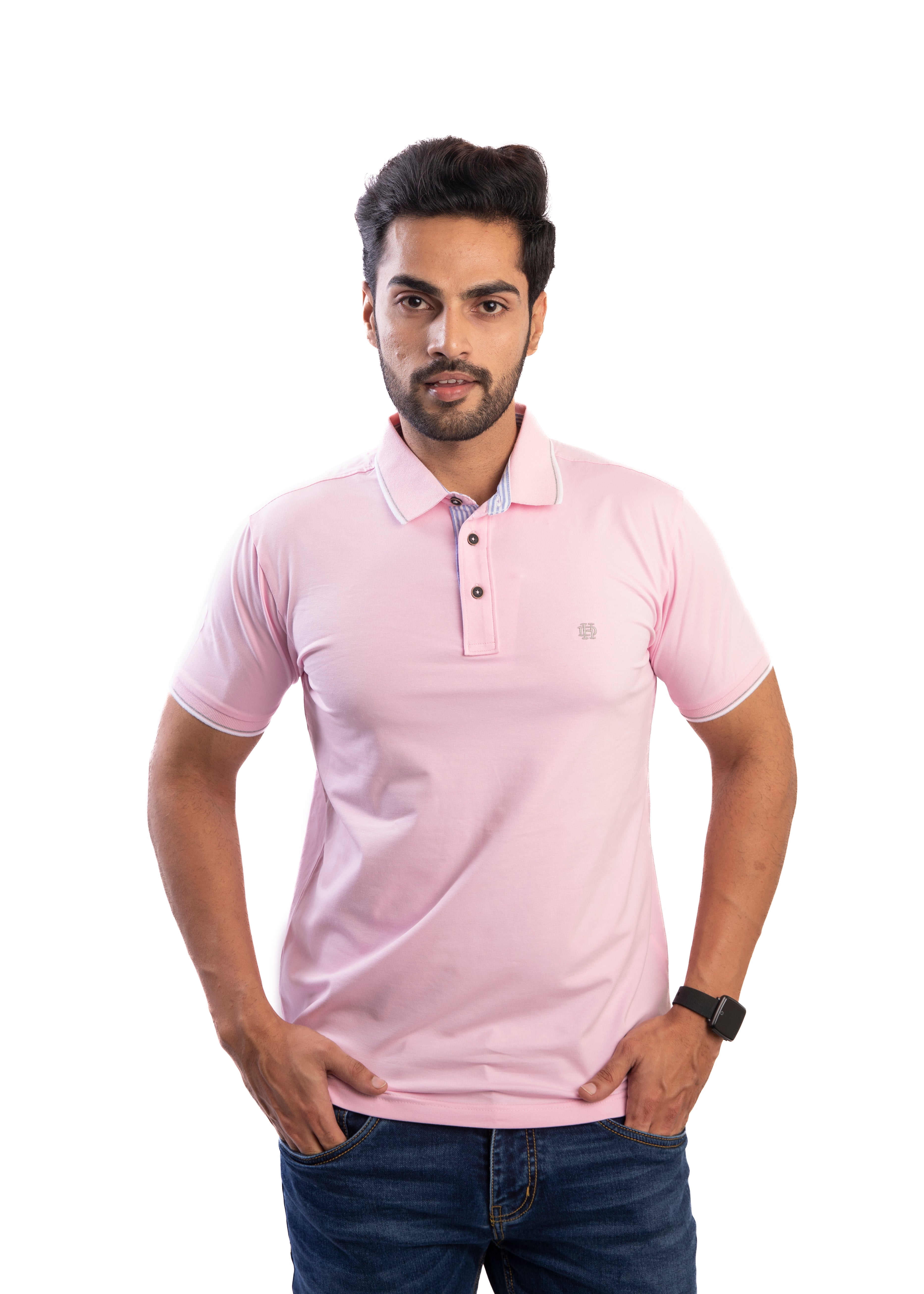 Pink Jersey Lycra Polo Neck T-shirt