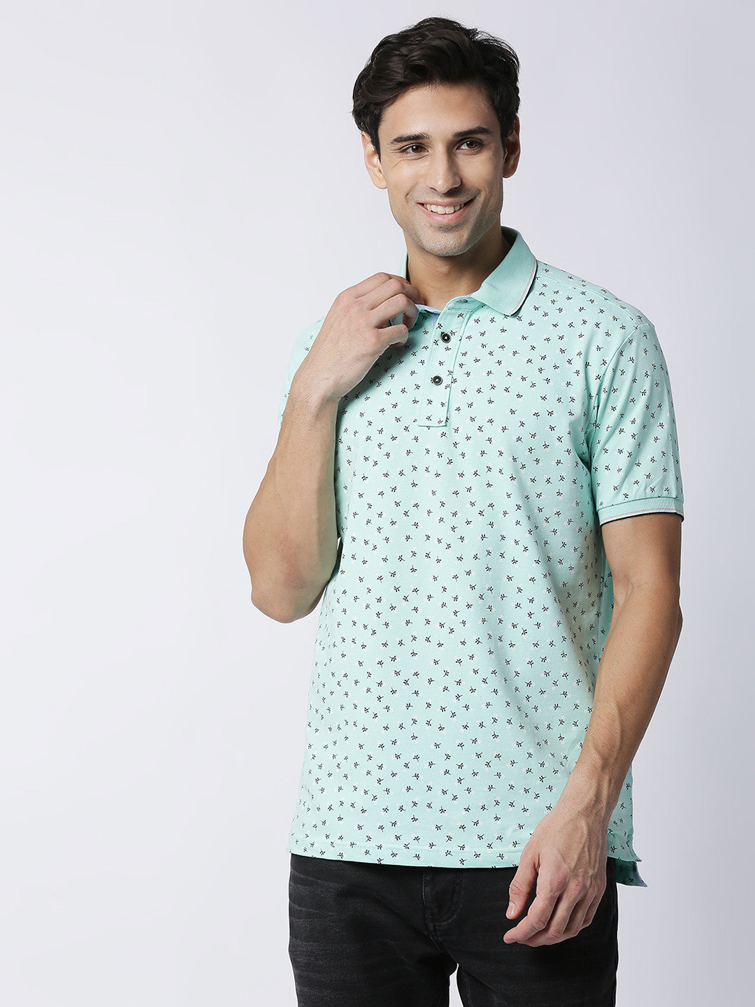 Fresh Mint Printed Pique Lycra Polo T-shirt