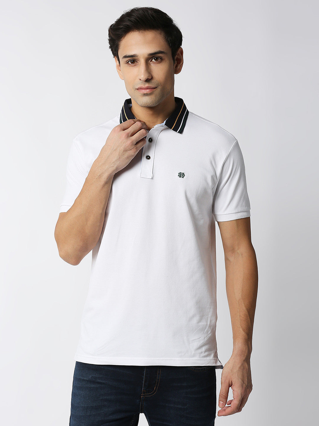 White Pique Lycra Polo T-shirt With Contrast Collar