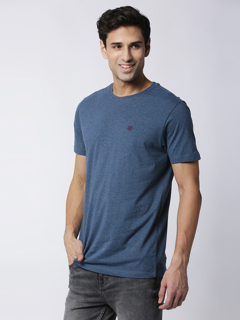 Blue Melange Round Neck T-shirt