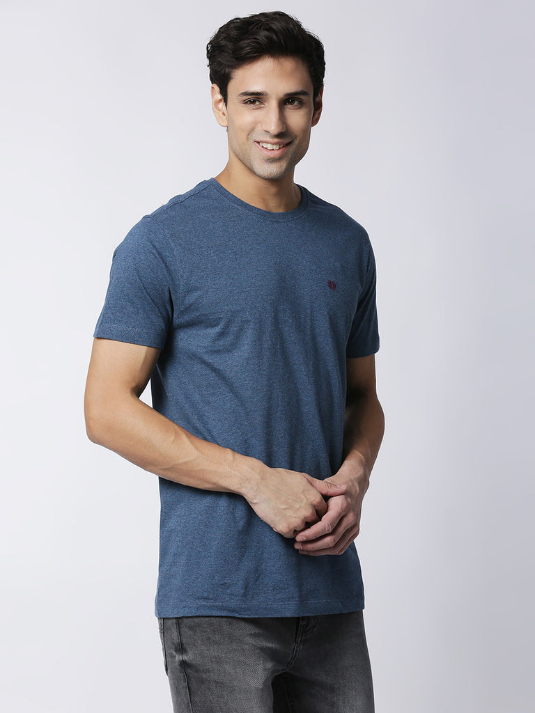 Blue Melange Round Neck T-shirt