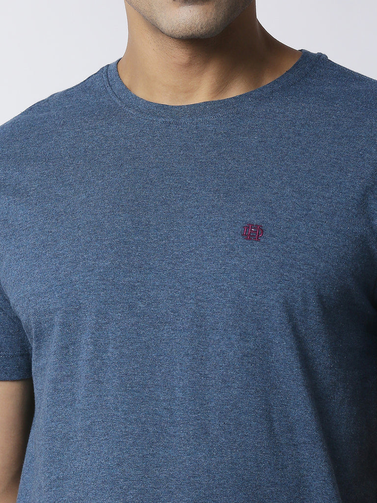 Blue Melange Round Neck T-shirt