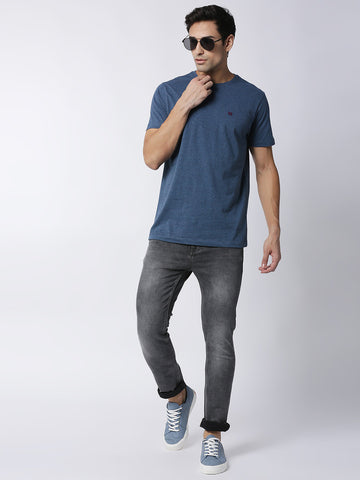 Blue Melange Round Neck T-shirt