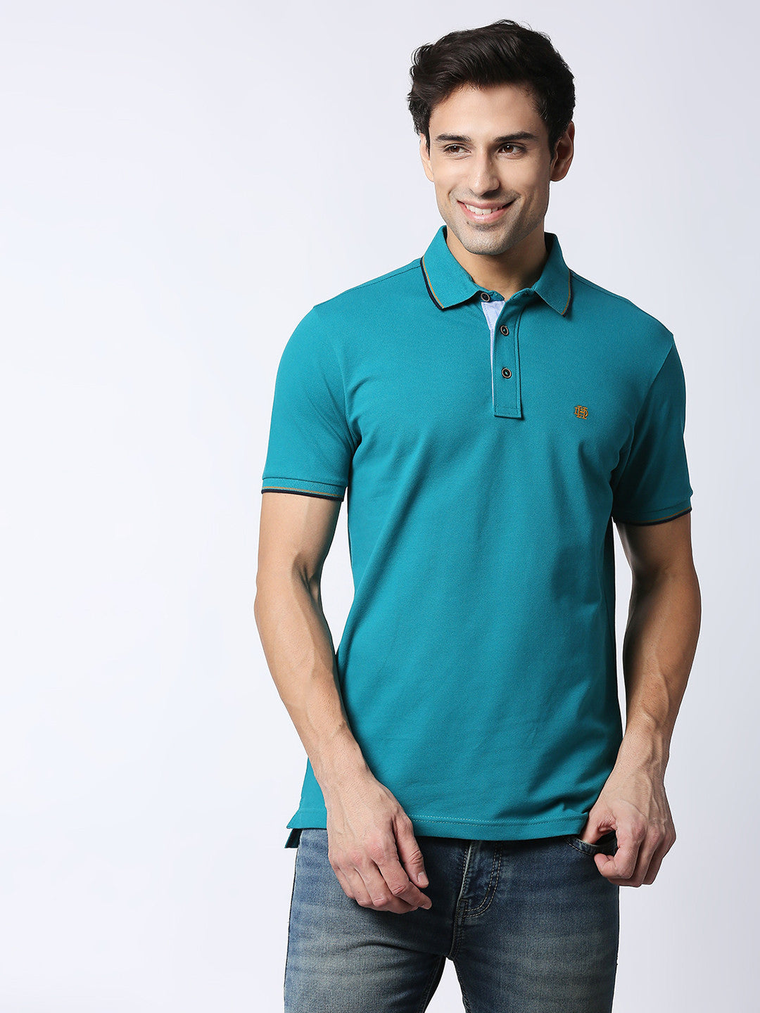 Teal Green Pique Lycra Polo T-Shirt