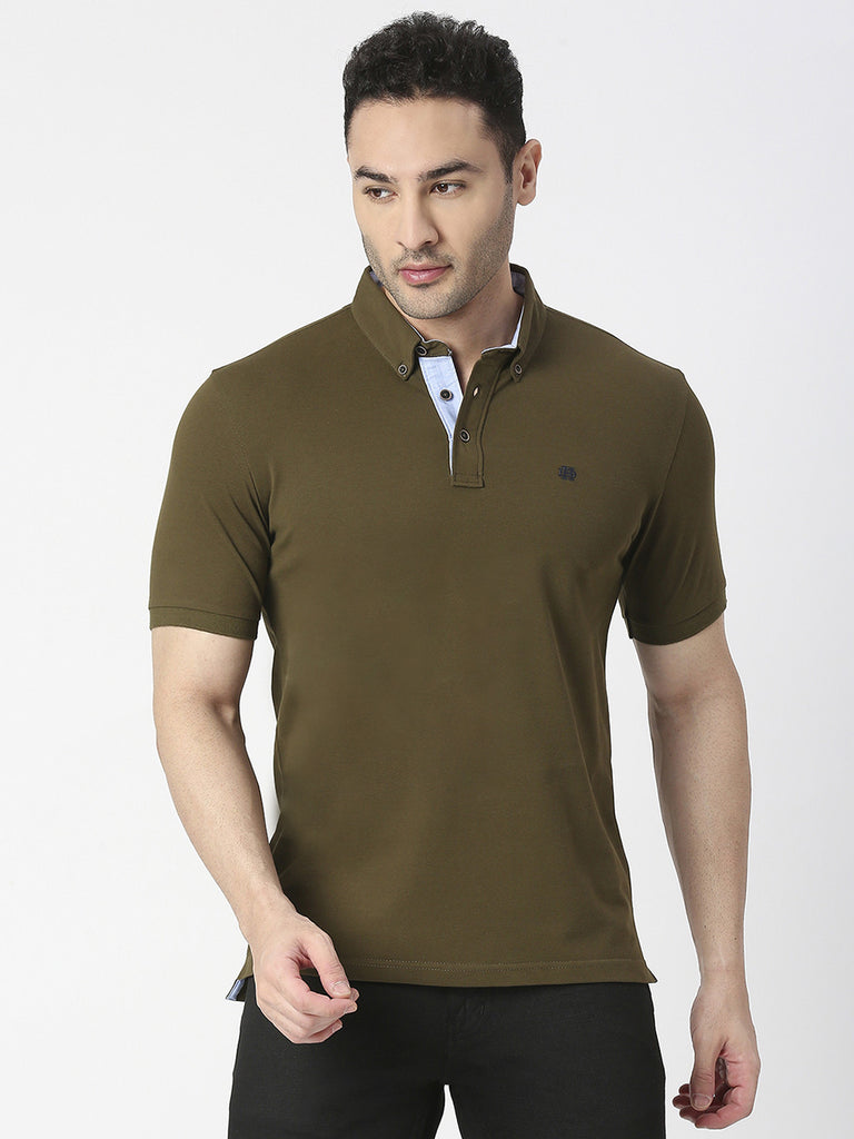 Olive Cotton Lycra Button Down Polo T-shirt – Dragon Hill Lifestyle