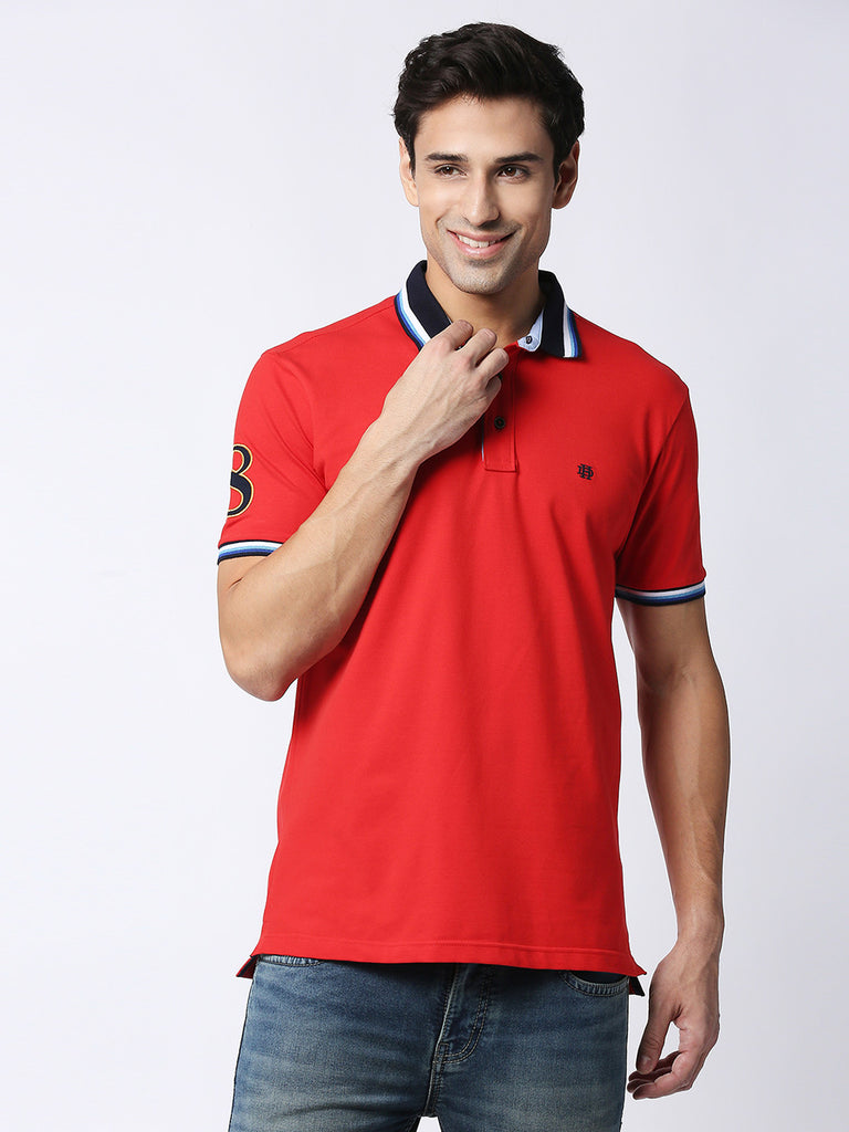 Red Cotton Lycra Polo T-shirt