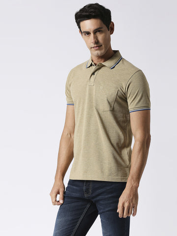 Light Olive Melange Pique Polo With Pocket