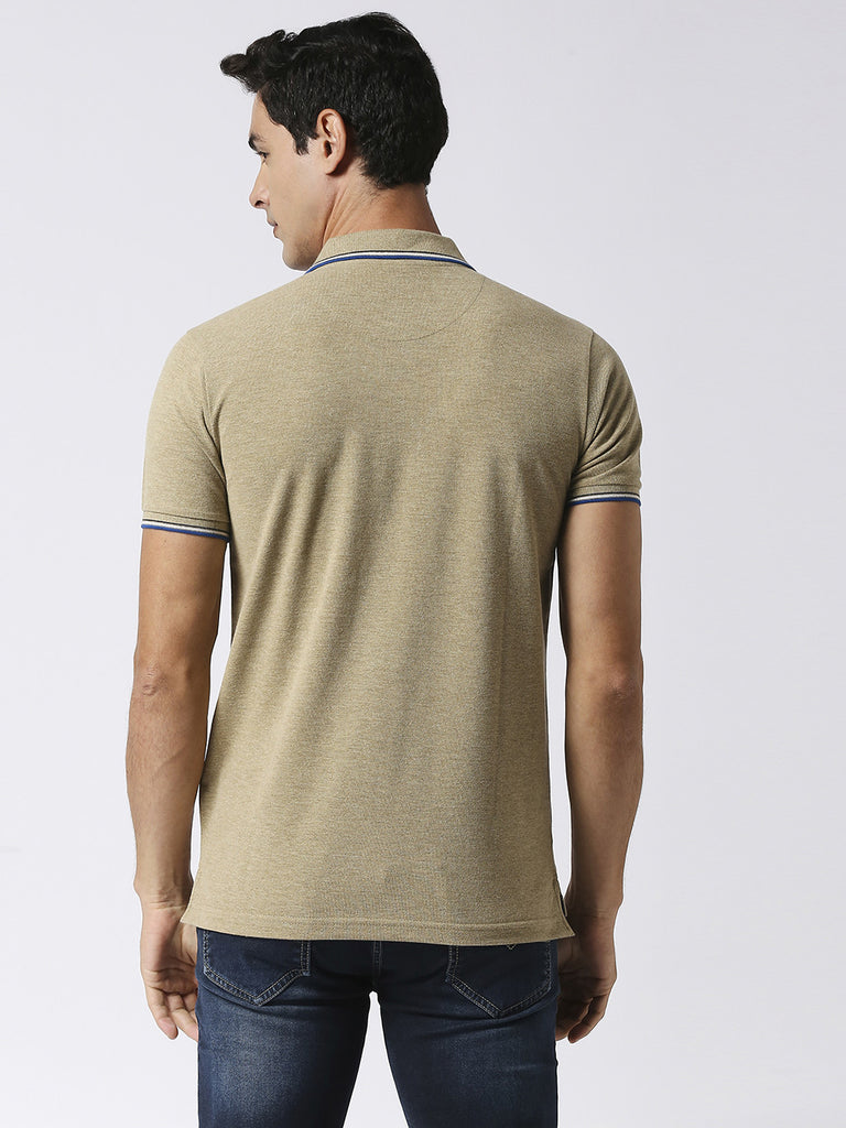 Light Olive Melange Pique Polo With Pocket