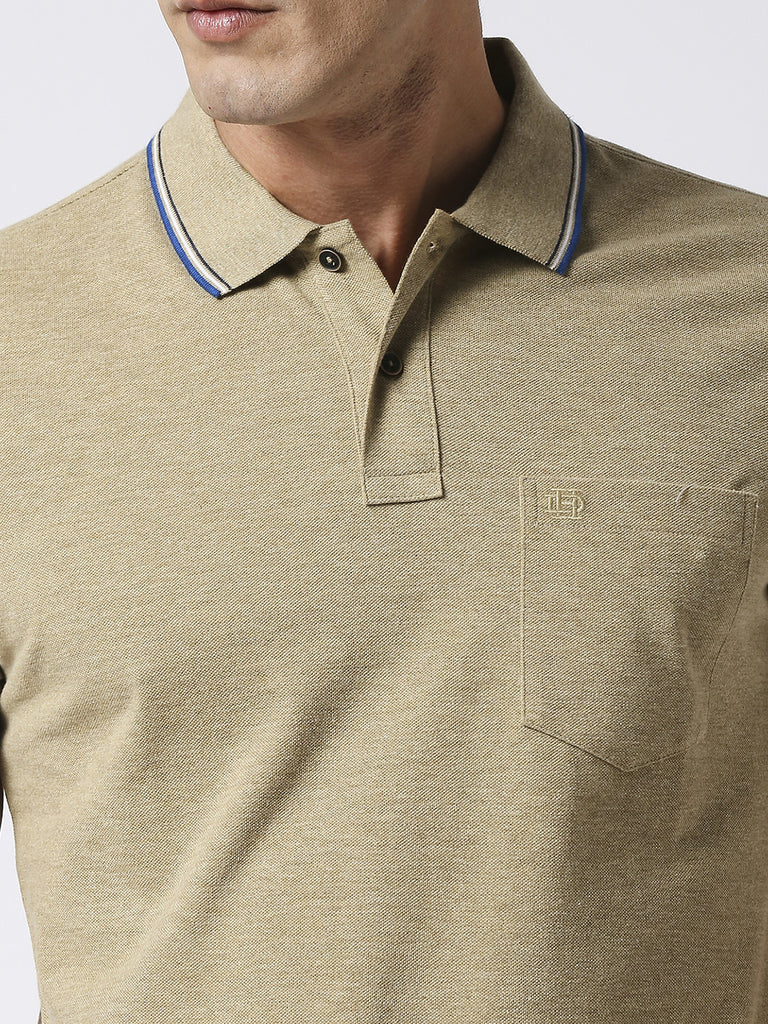 Light Olive Melange Pique Polo With Pocket