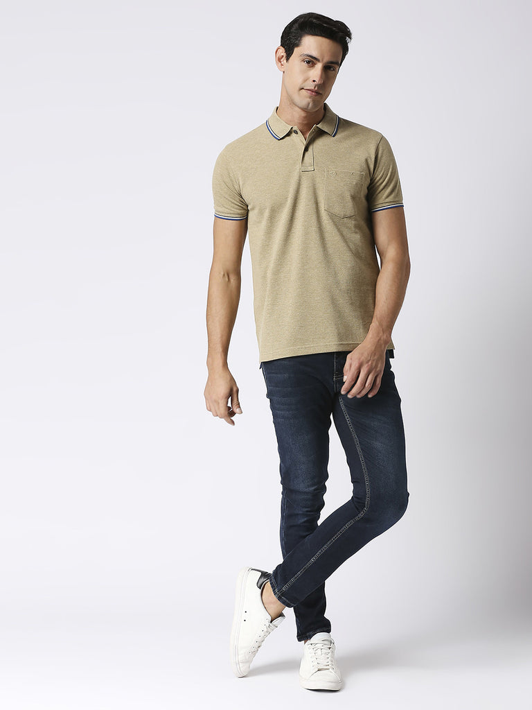 Light Olive Melange Pique Polo With Pocket