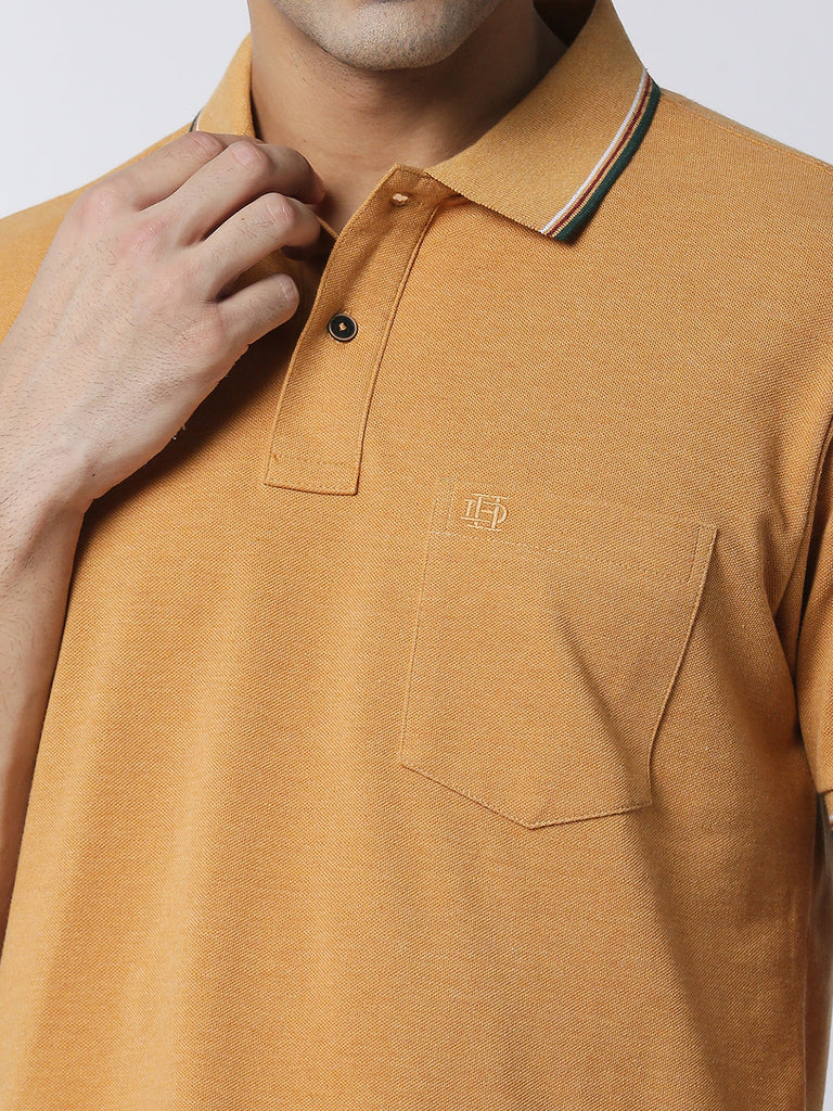 Mustard Melange Pique Polo With Pocket