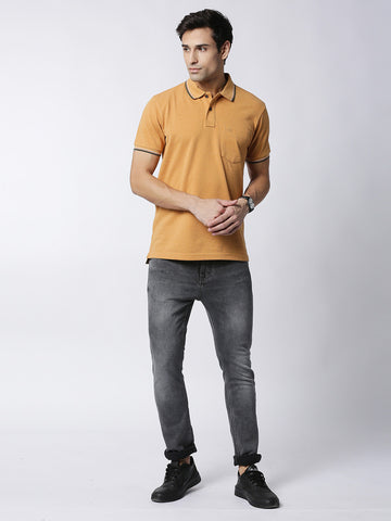 Mustard Melange Pique Polo With Pocket