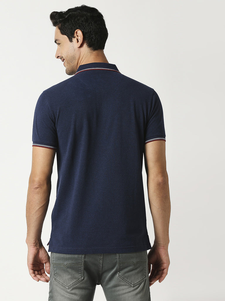 Indigo Melange Pique Polo With Pocket