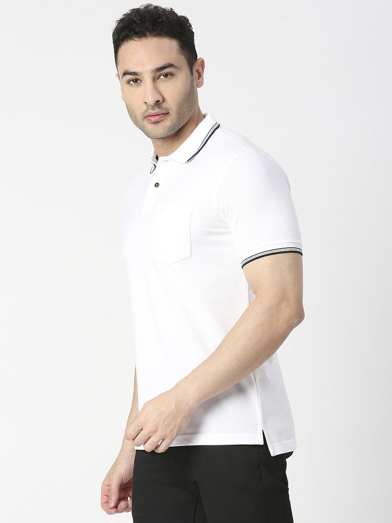 White Pique Polo T-shirt With Pocket