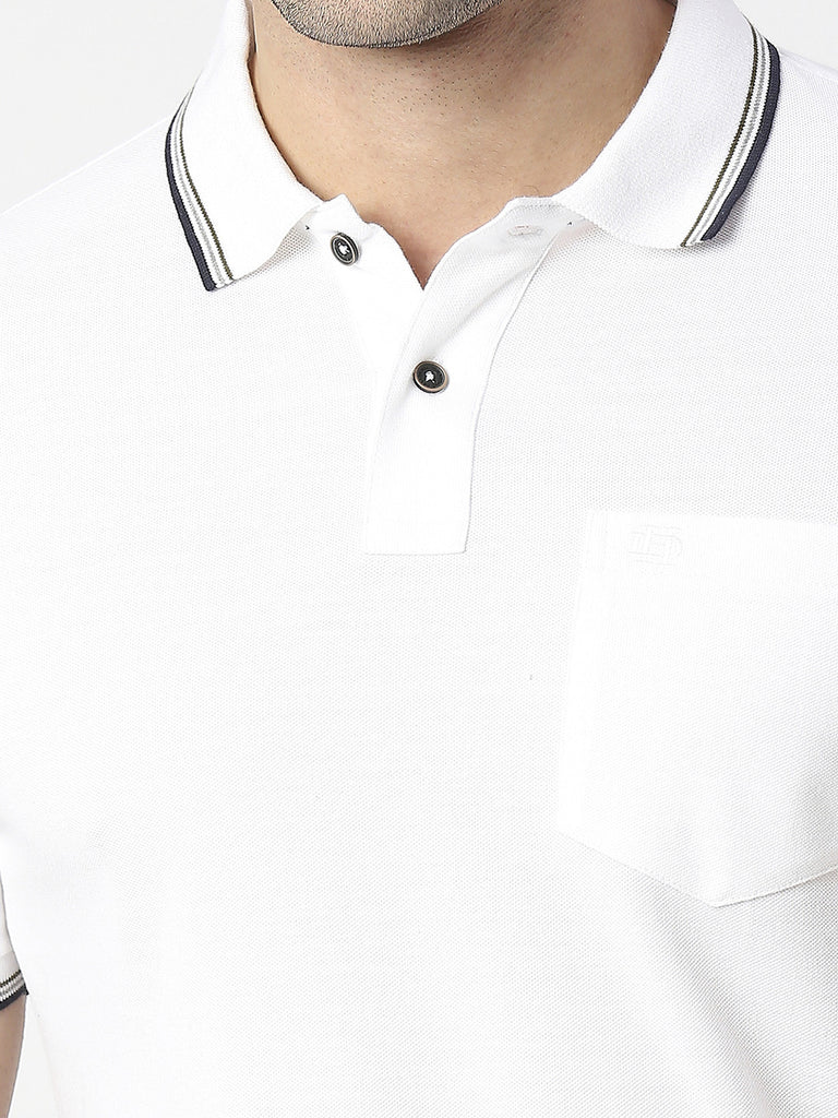 White Pique Polo T-shirt With Pocket