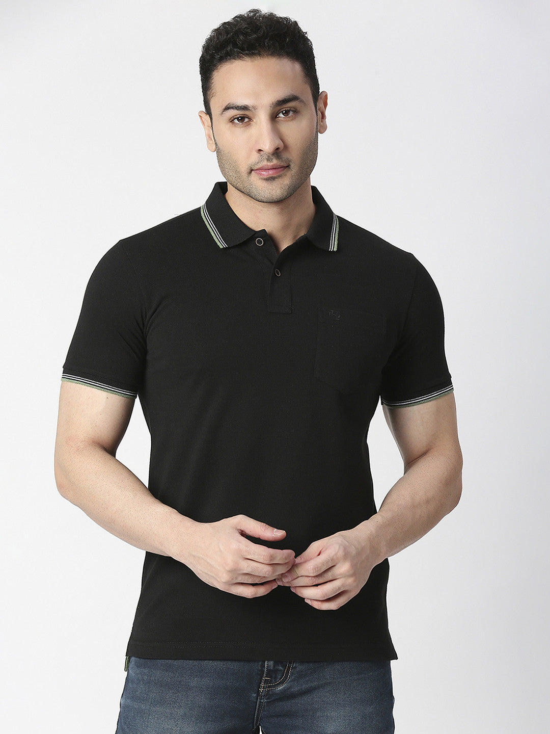 Black Pique Polo T-shirt With Pocket