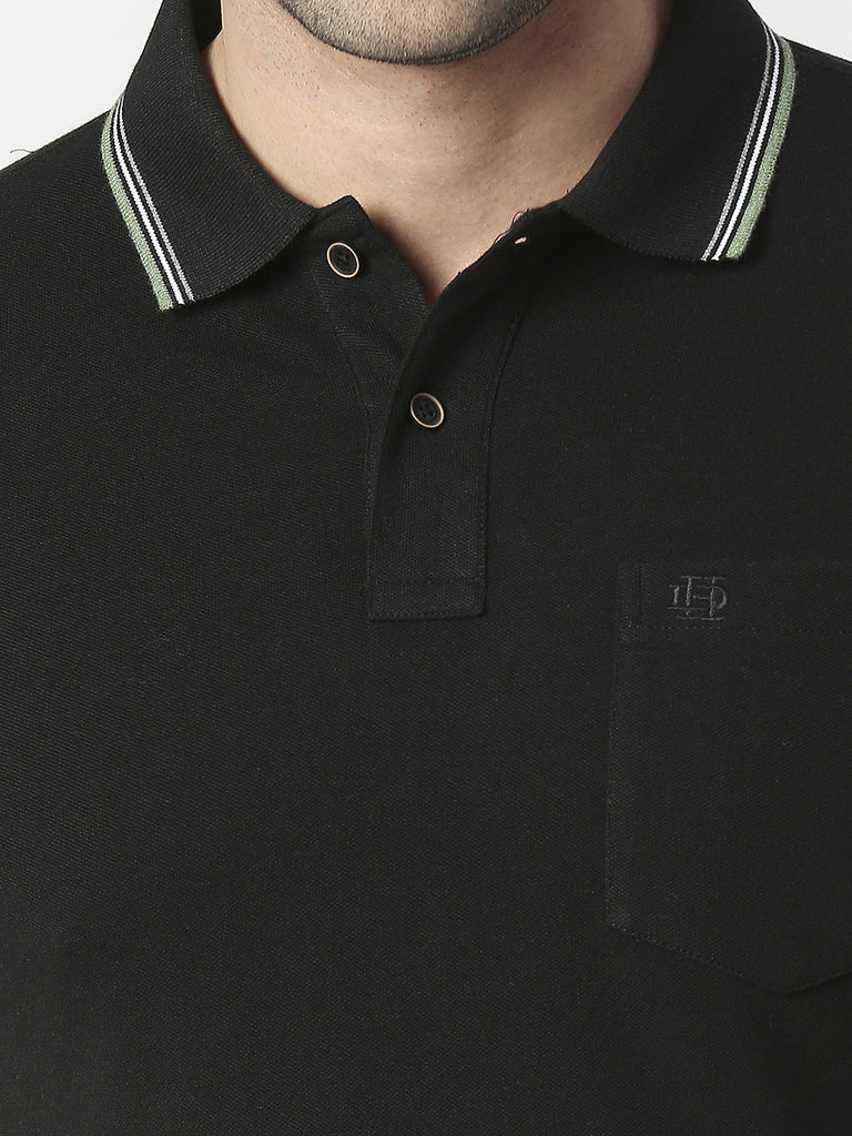 Black Pique Polo T-shirt With Pocket